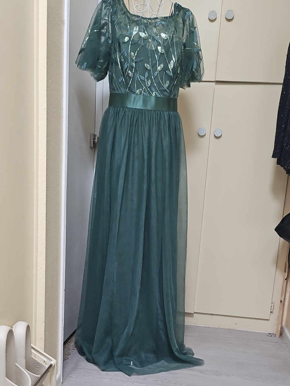 Ever Pretty Teal Green Embroidered Tulle Maxi Dress